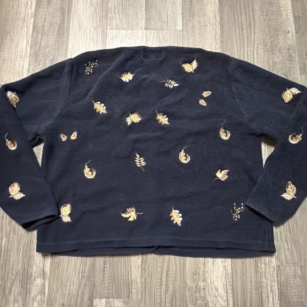 Vtg CHRISTOPHER & BANKS Navy Embroidered Nuts and Leaves M? Button Up Cardigan - Picture 8 of 8